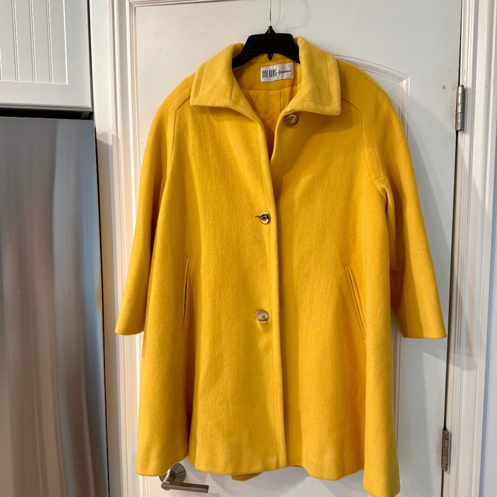 Bill Blass Signature Yellow Wool Coat | Classic Button Front | Vintage-Inspired